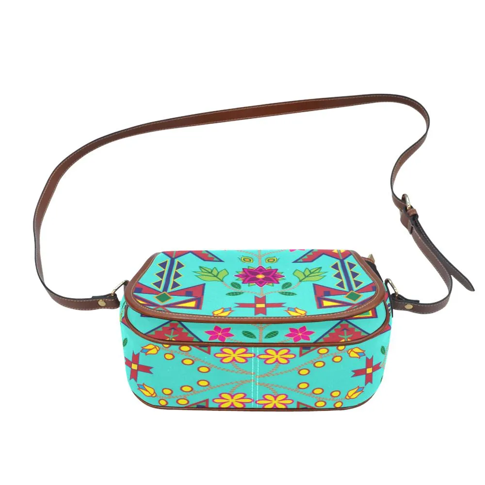 Geometric Floral Spring - Sky Saddle Bag/Small