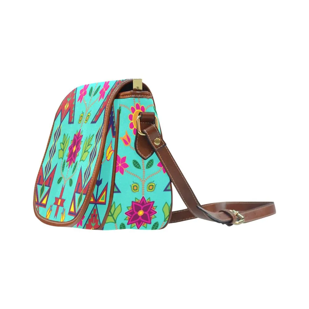 Geometric Floral Spring - Sky Saddle Bag/Small