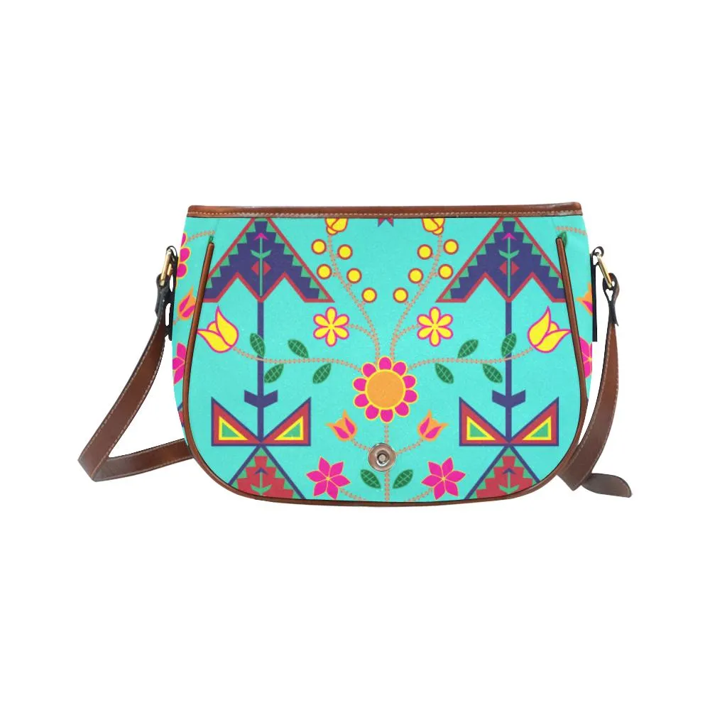 Geometric Floral Spring - Sky Saddle Bag/Small