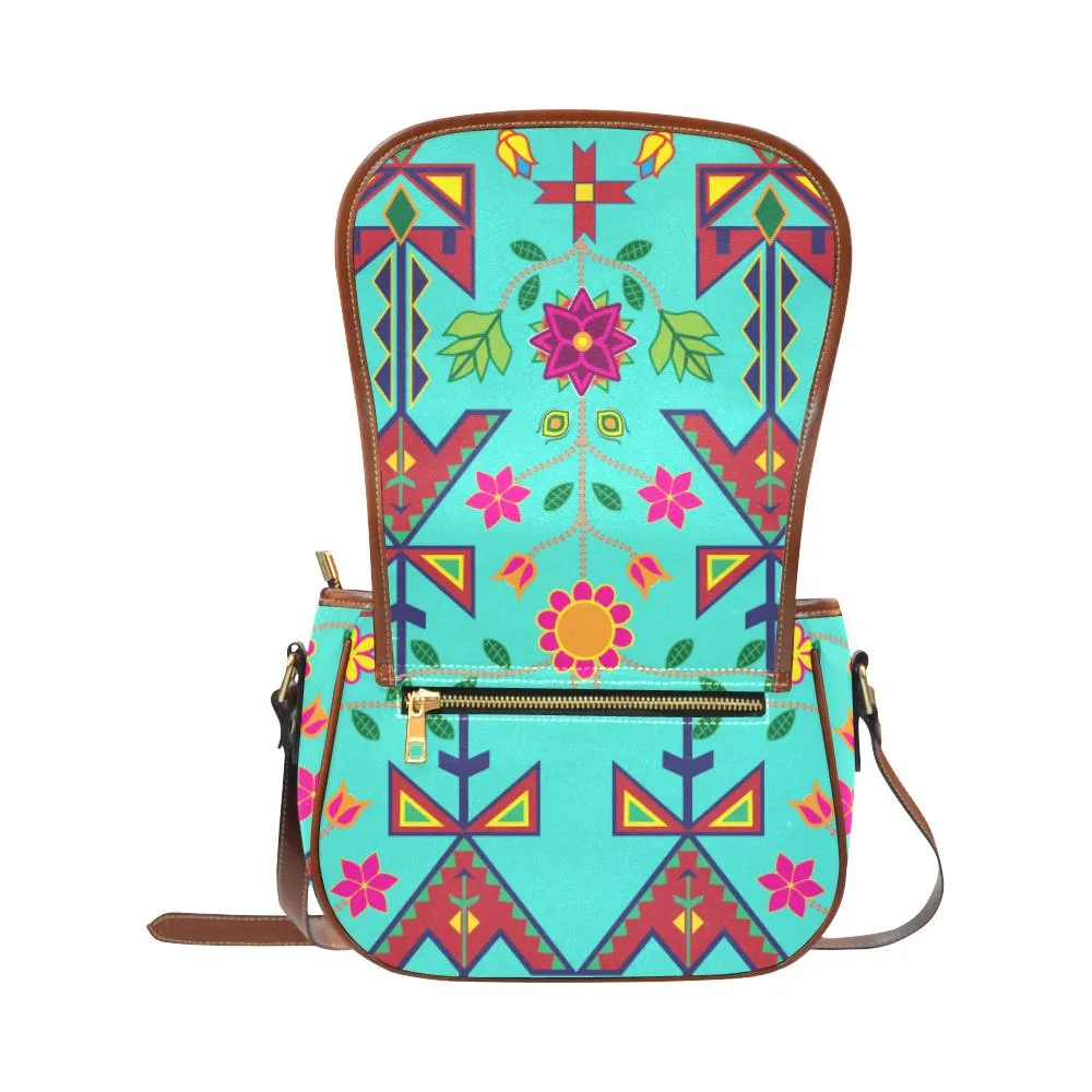 Geometric Floral Spring - Sky Saddle Bag/Small