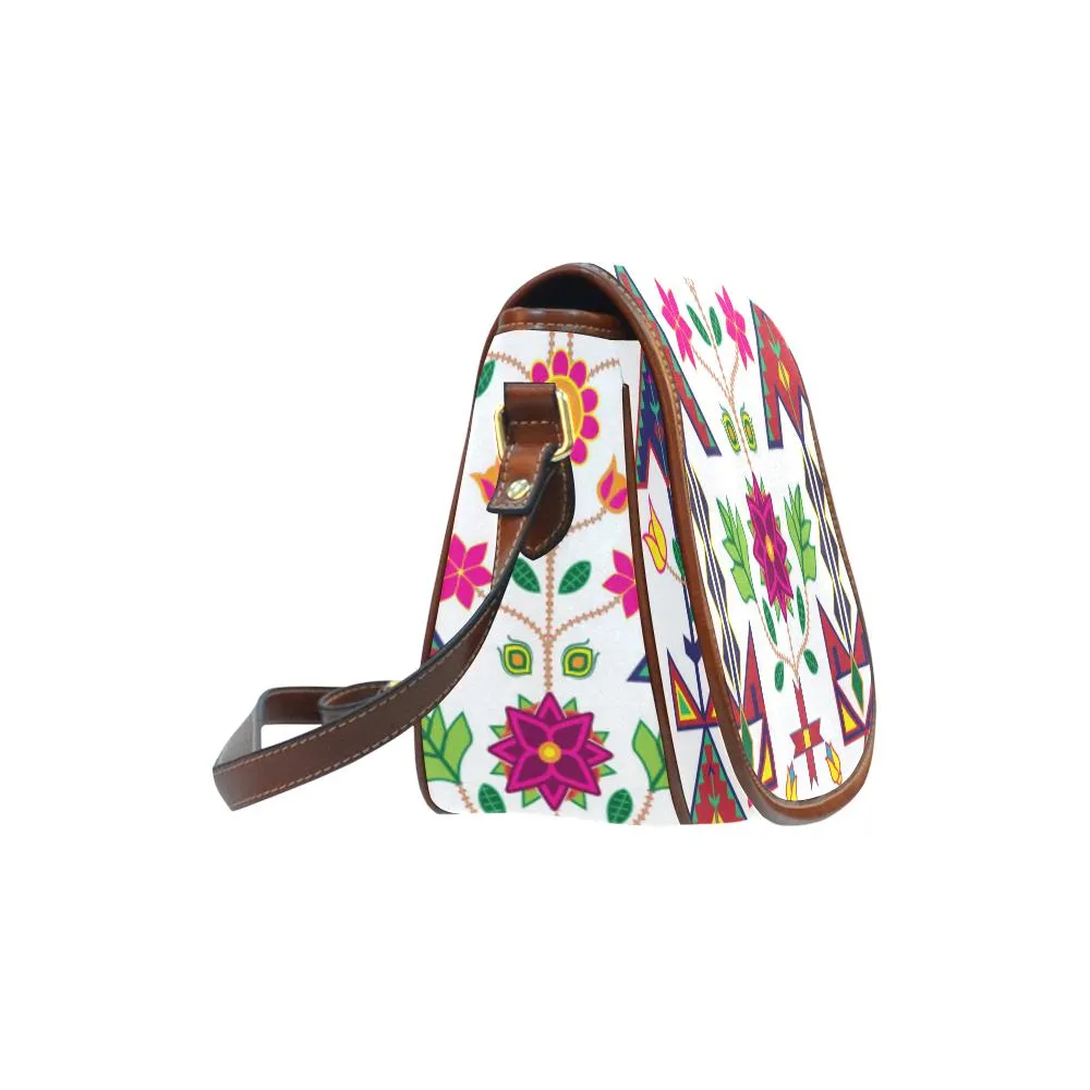 Geometric Floral Spring - White Saddle Bag/Small