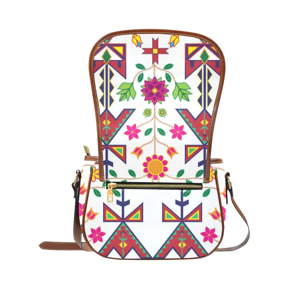 Geometric Floral Spring - White Saddle Bag/Small