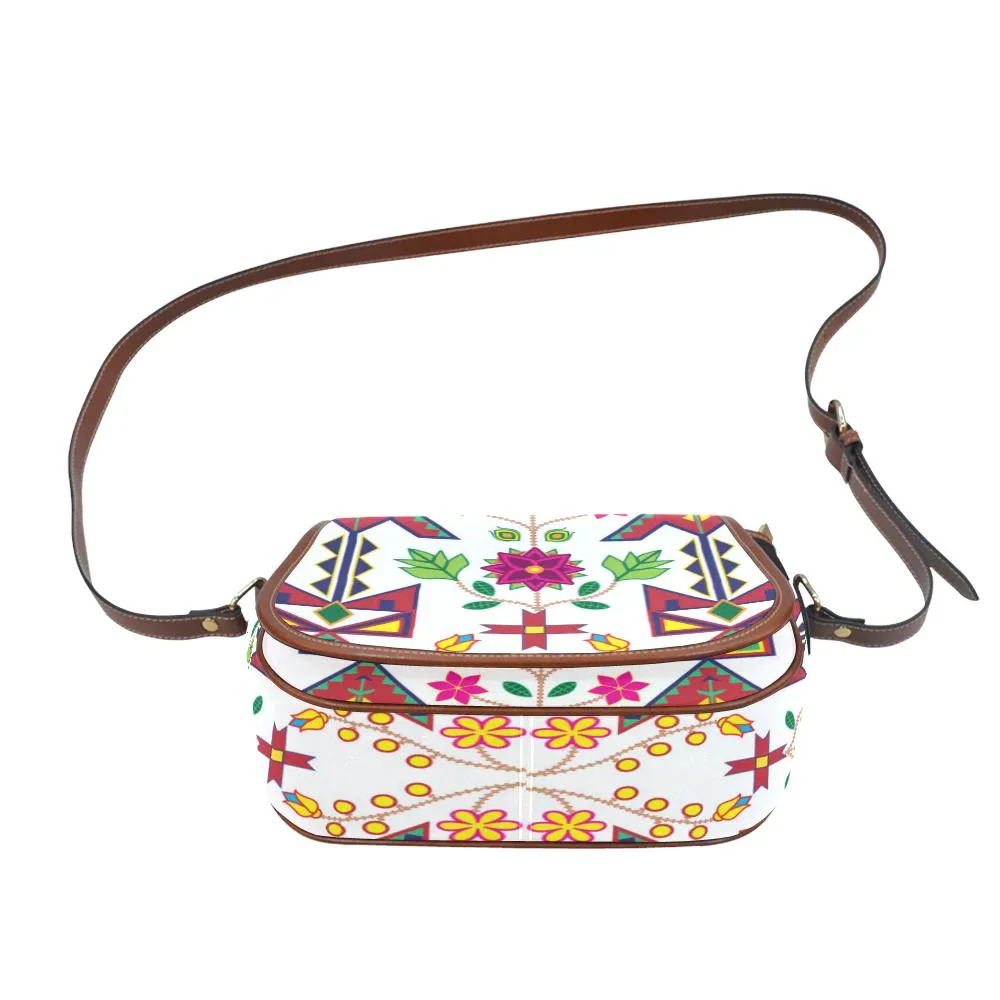 Geometric Floral Spring - White Saddle Bag/Small