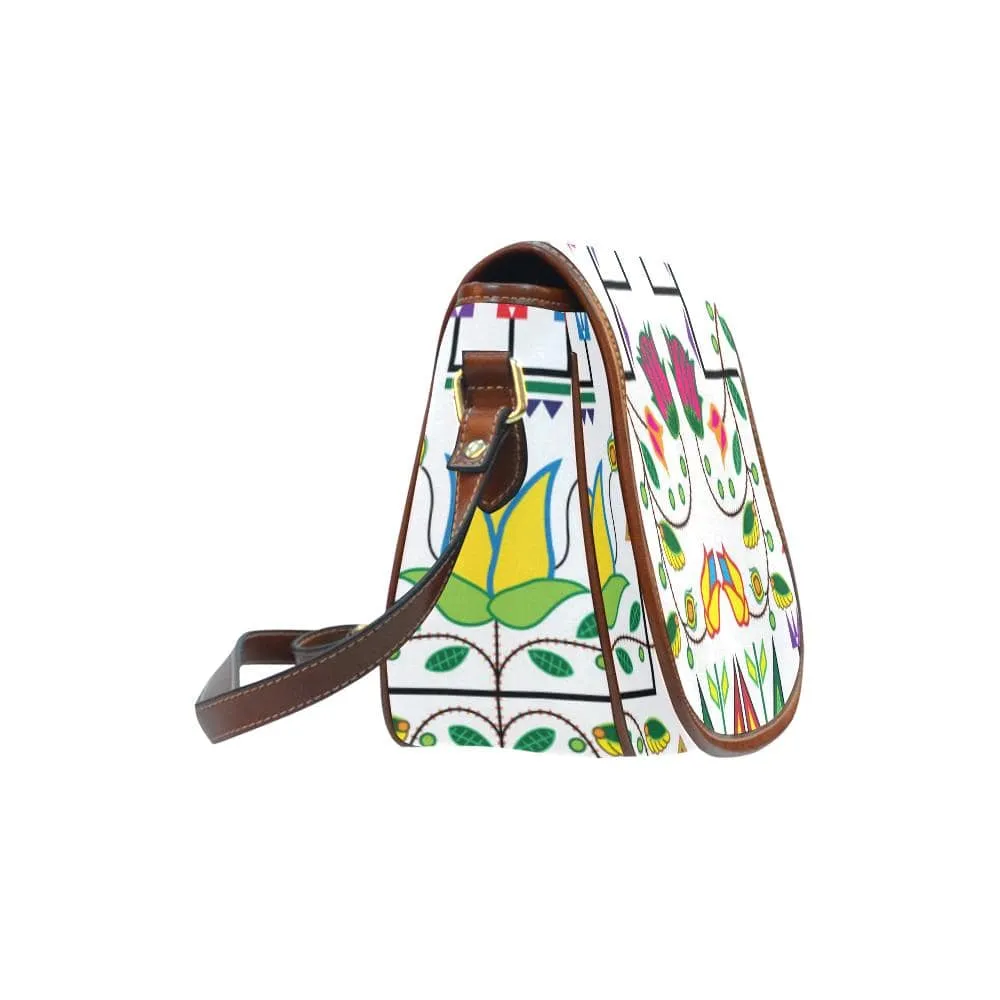 Geometric Floral Summer - White Saddle Bag/Small