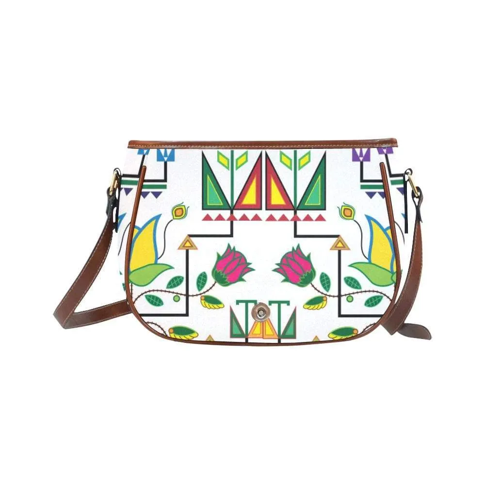 Geometric Floral Summer - White Saddle Bag/Small