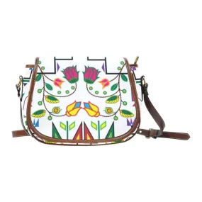 Geometric Floral Summer - White Saddle Bag/Small