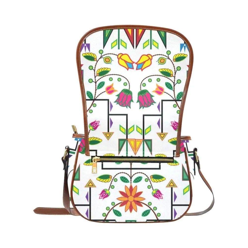 Geometric Floral Summer - White Saddle Bag/Small