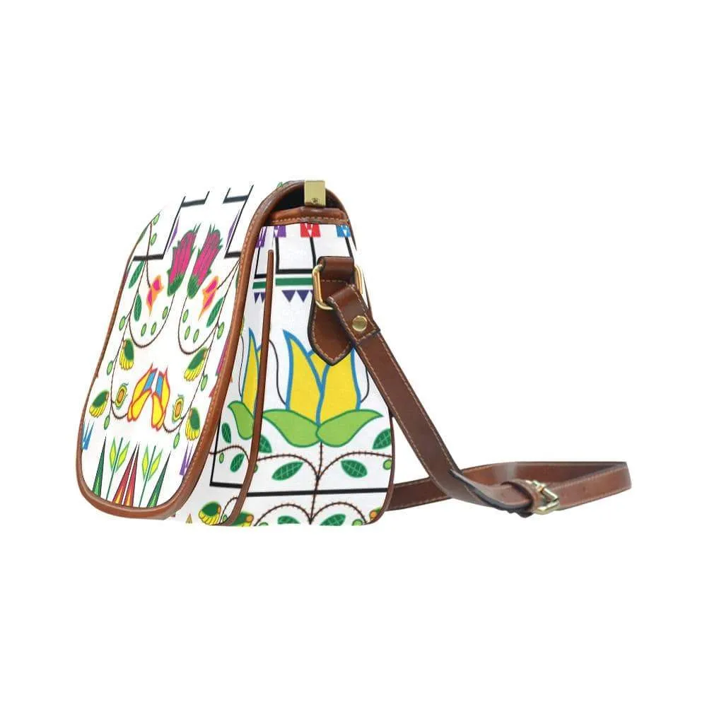 Geometric Floral Summer - White Saddle Bag/Small