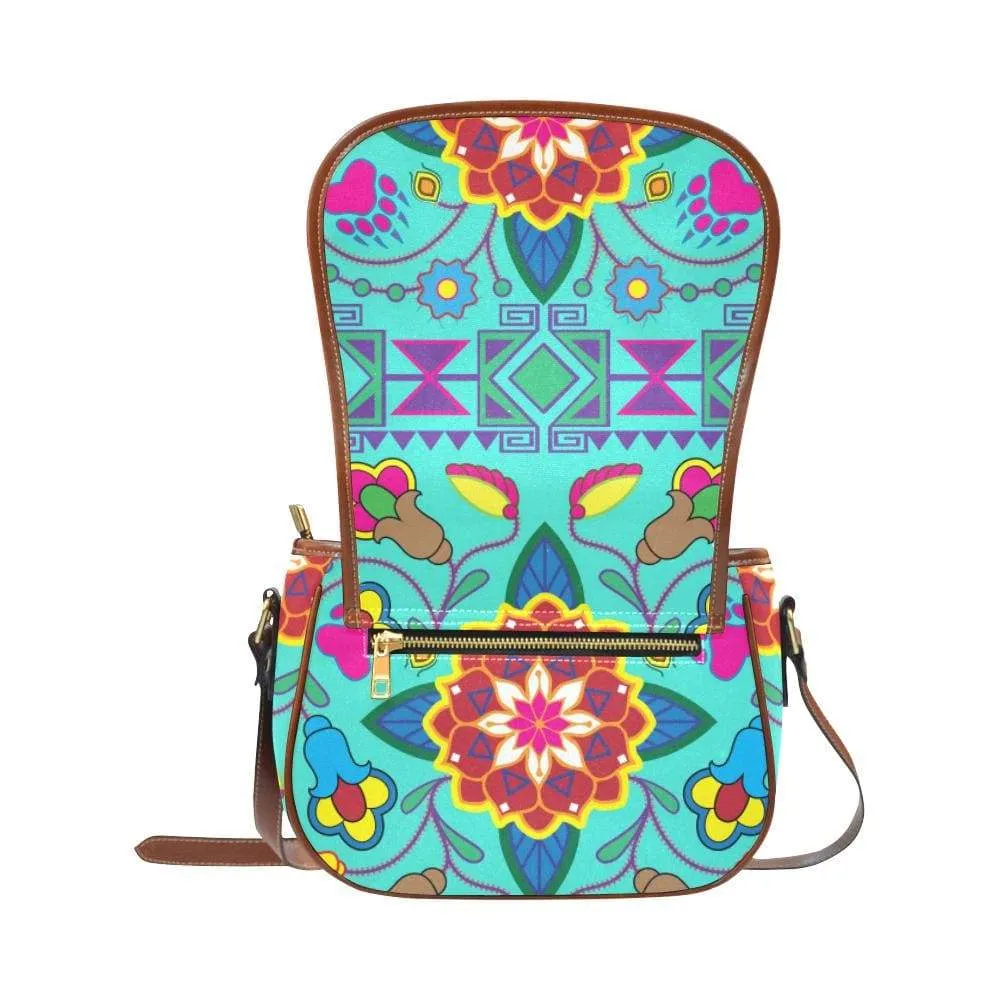 Geometric Floral Winter - Sky Saddle Bag/Small