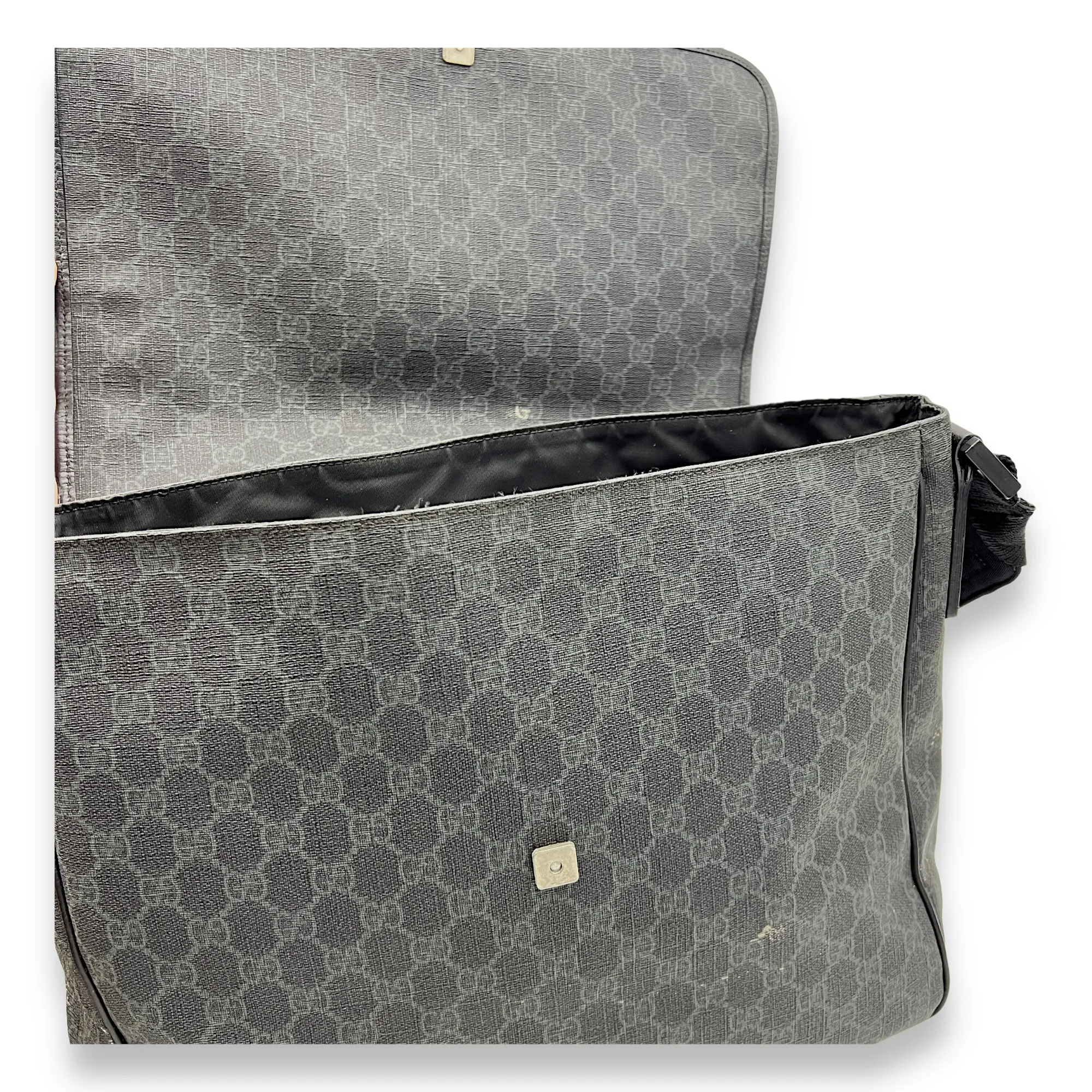 GG Supreme Black Messenger in Monogram Coated Canvas, Silver hardware