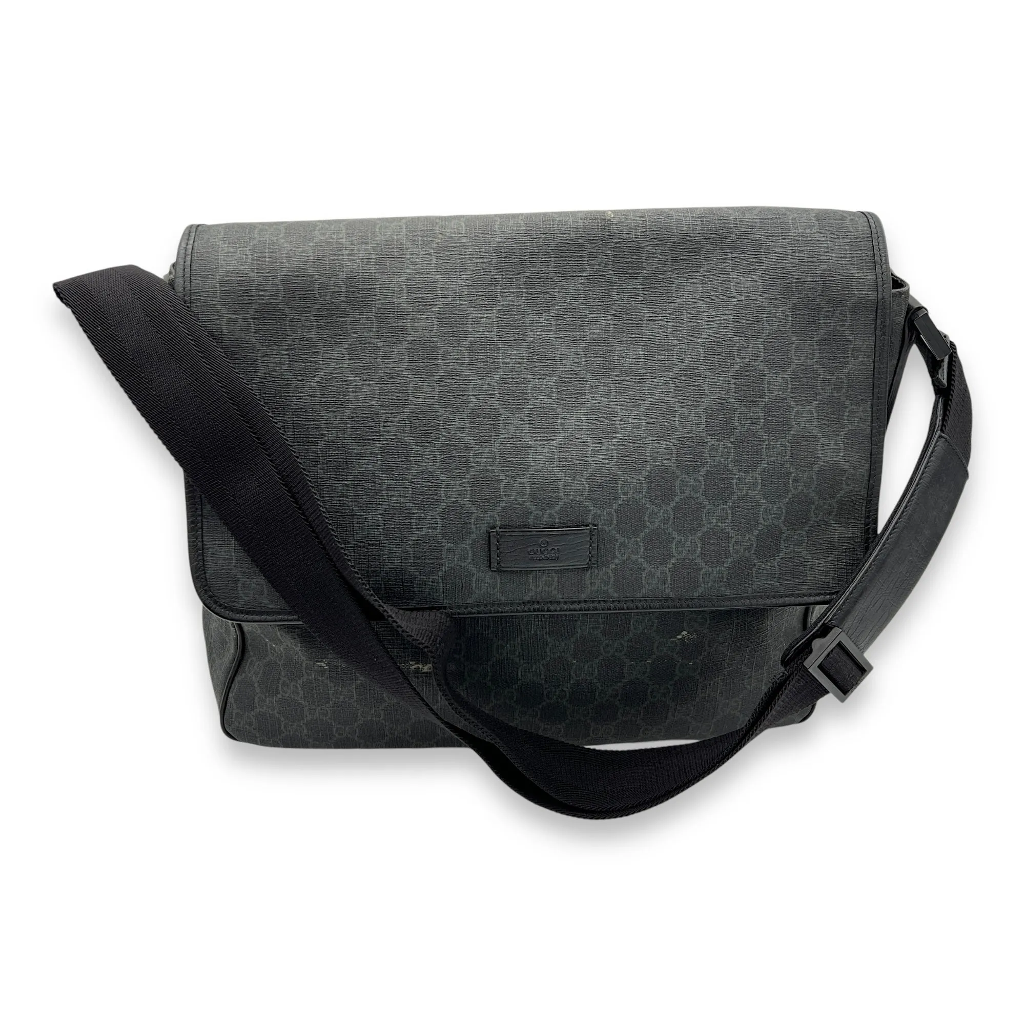 GG Supreme Black Messenger in Monogram Coated Canvas, Silver hardware