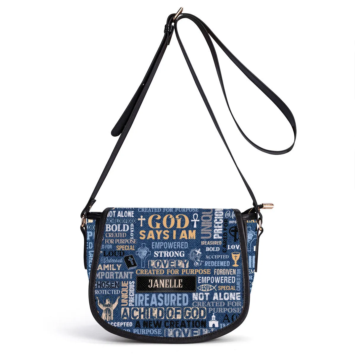 God Says I Am Empowered Personalized Leather Saddle Bag - Religious Bags For Women