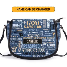 God Says I Am Empowered Personalized Leather Saddle Bag - Religious Bags For Women