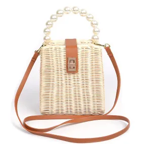 Ivory Straw Leather Strap Body Toe Bag