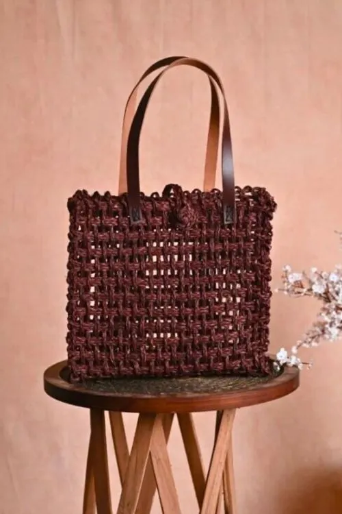 Kadam Haat Handmade Sabai Grass Mesh Bag - (Brown)