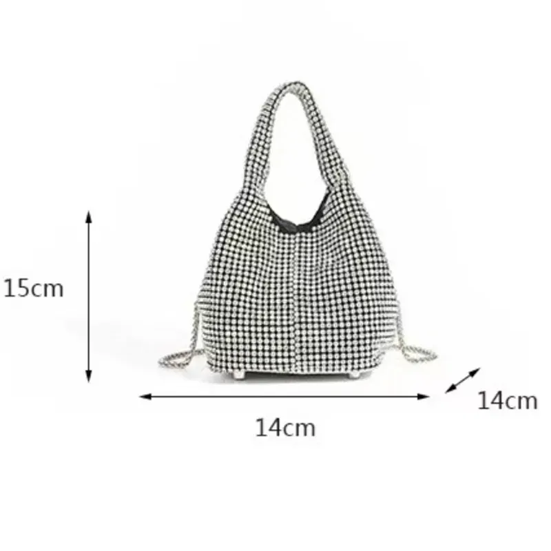 KIylethomasw Handle Rhinestone Evening Tote Bag Purses For Women Shiny Dinner Party Wedding Handbag Designer Female Bucket Bag Shoulder Bag