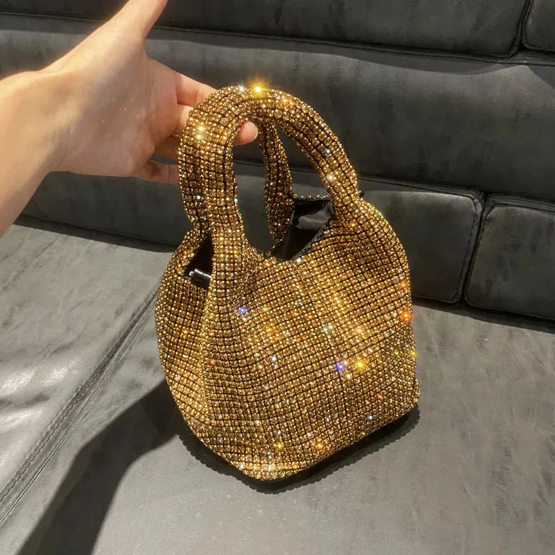 KIylethomasw Handle Rhinestone Evening Tote Bag Purses For Women Shiny Dinner Party Wedding Handbag Designer Female Bucket Bag Shoulder Bag