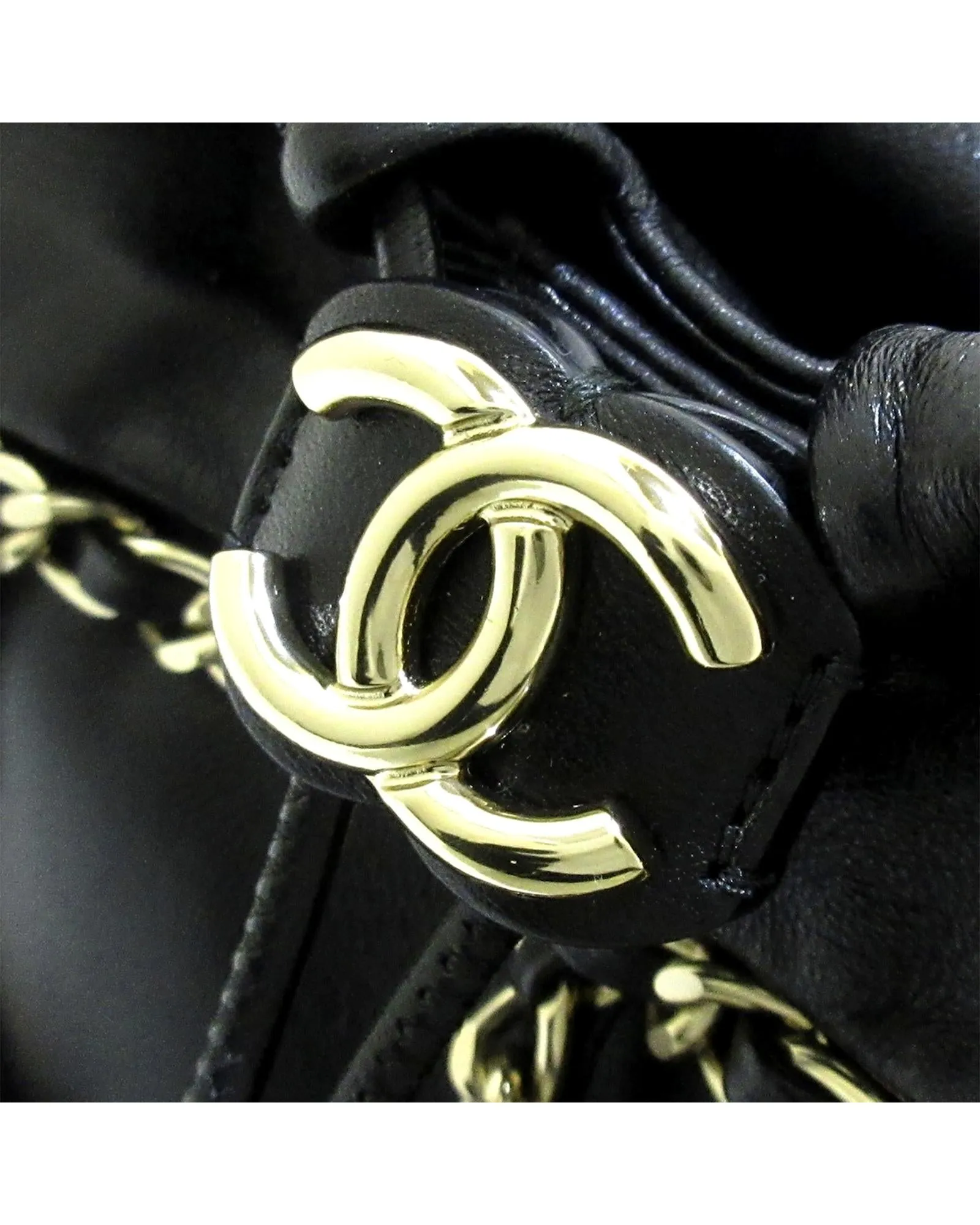 Lambskin Leather Bucket Bag with Chain Strap and Drawstring Closure