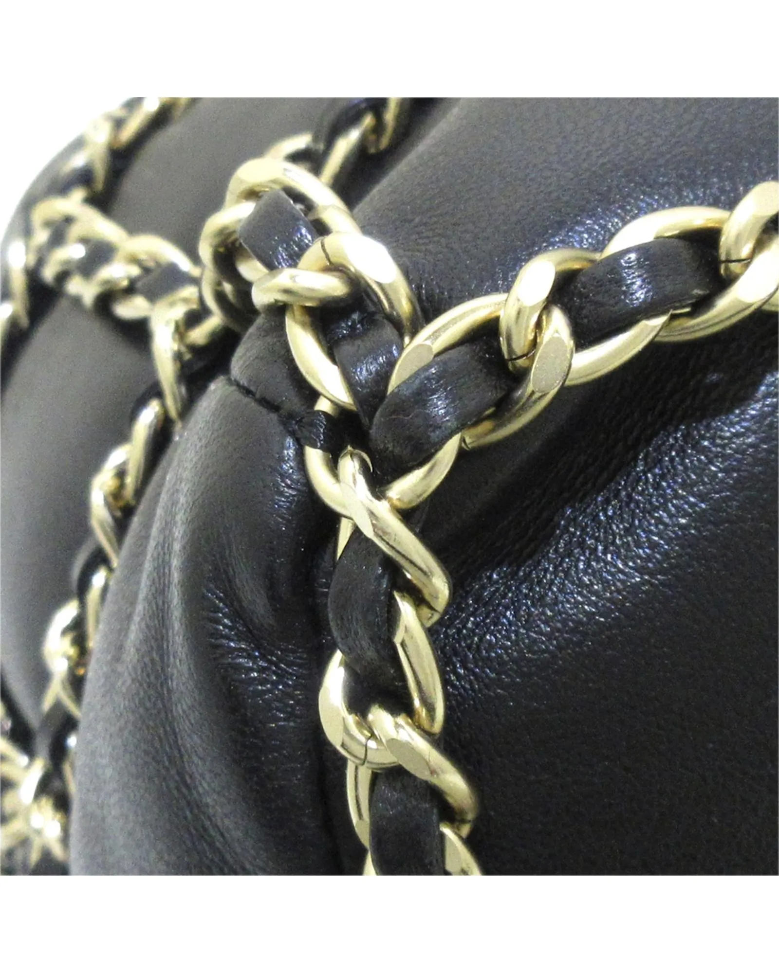 Lambskin Leather Bucket Bag with Chain Strap and Drawstring Closure