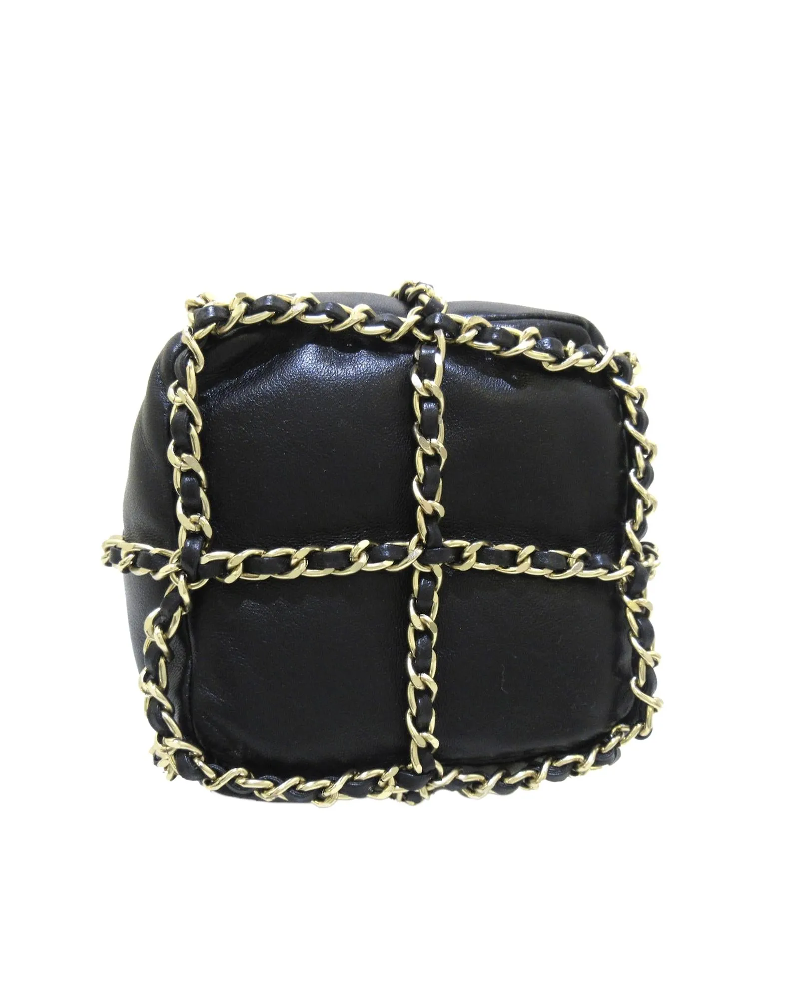 Lambskin Leather Bucket Bag with Chain Strap and Drawstring Closure