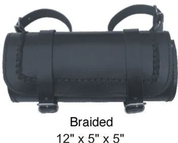 Large Round Tool Bag with Cowhide Leather Plain, Braided, Laced, Stud