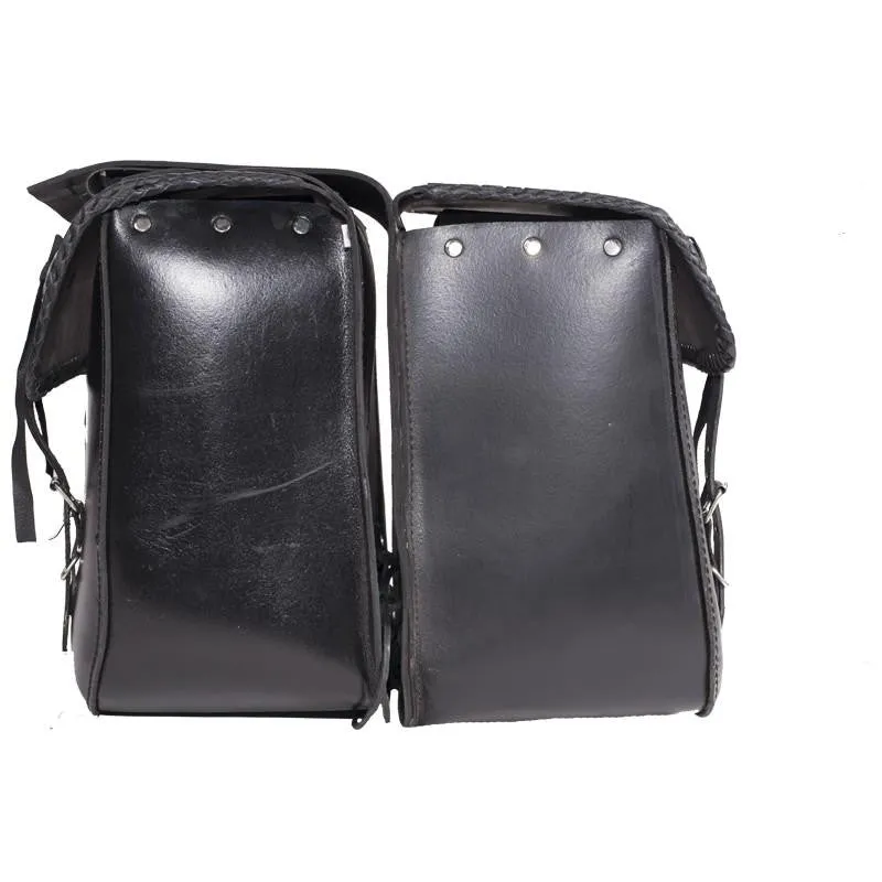 Leather Motorcycle Saddlebag With Braid & Concho SD4007-Leather