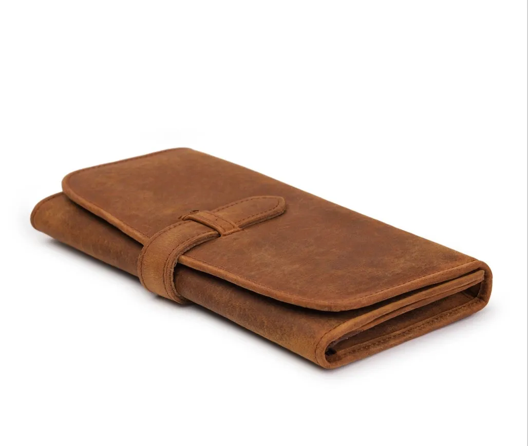 Leather Trifold Wallet - Saddle Brown