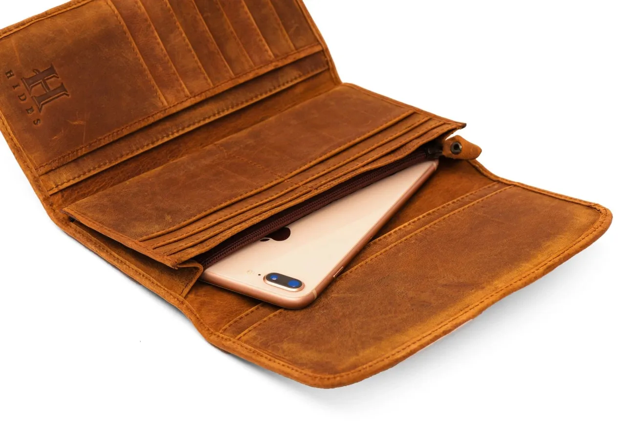 Leather Trifold Wallet - Saddle Brown