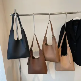 Leather Women Bucket Bags Large 2 in 1 Removable Purse Snap Handbags Purses