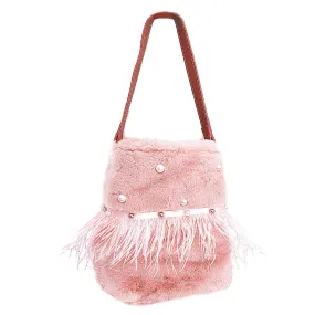 Mauve Fur Pearl Stud Bucket Bag