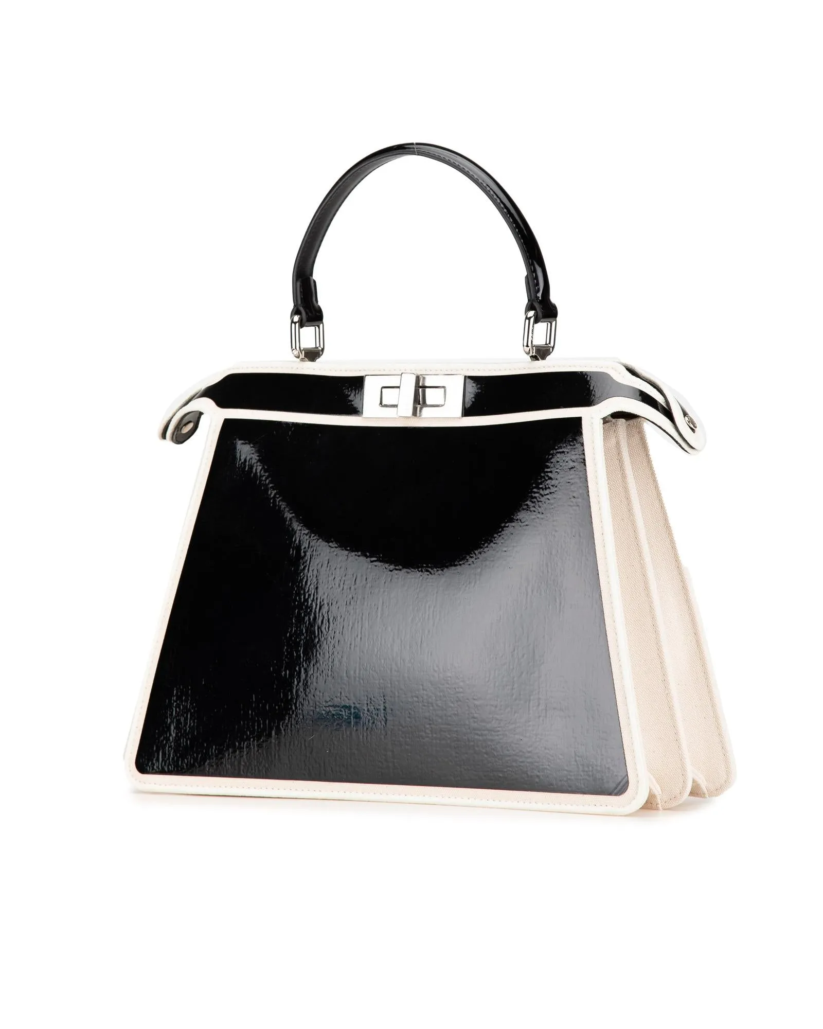 Medium Patent Leather Peekaboo ISeeU Satchel with Canvas Side Panels