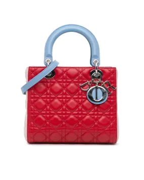 Medium Tricolor Lambskin Cannage Bag with Detachable Shoulder Strap