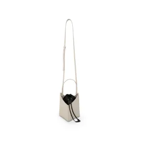 Mini Cut Out Bucket Bag in Box Leather in Ivory