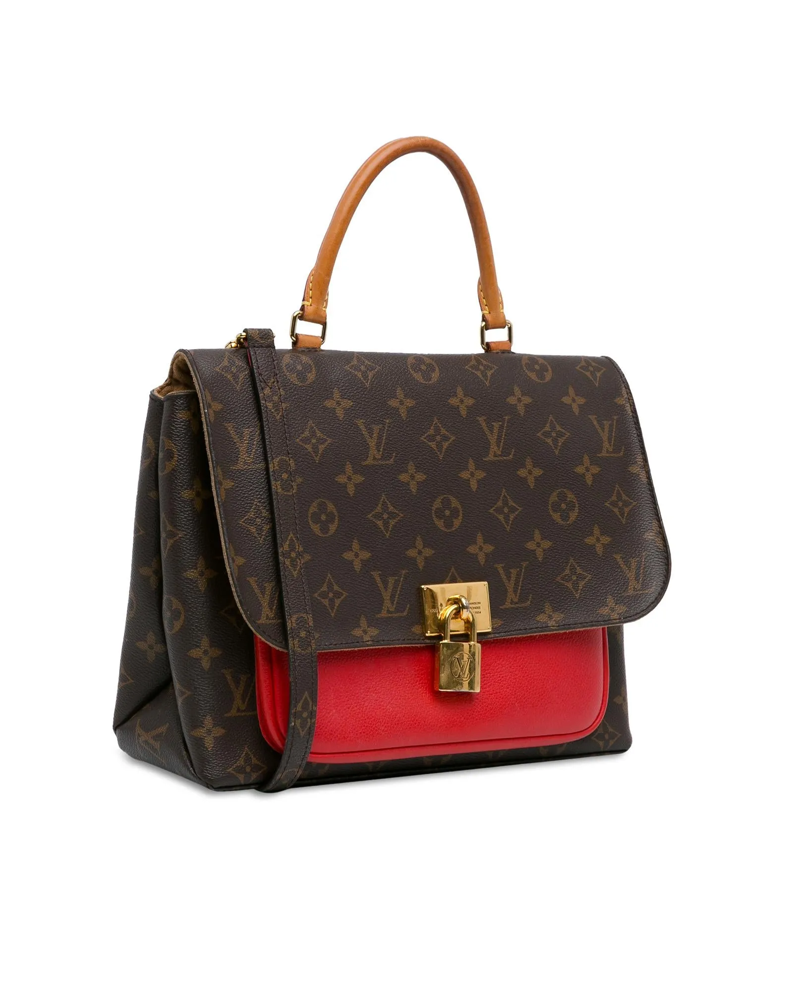 Monogram Canvas Bag with Rolled Leather Handle and Detachable Strap