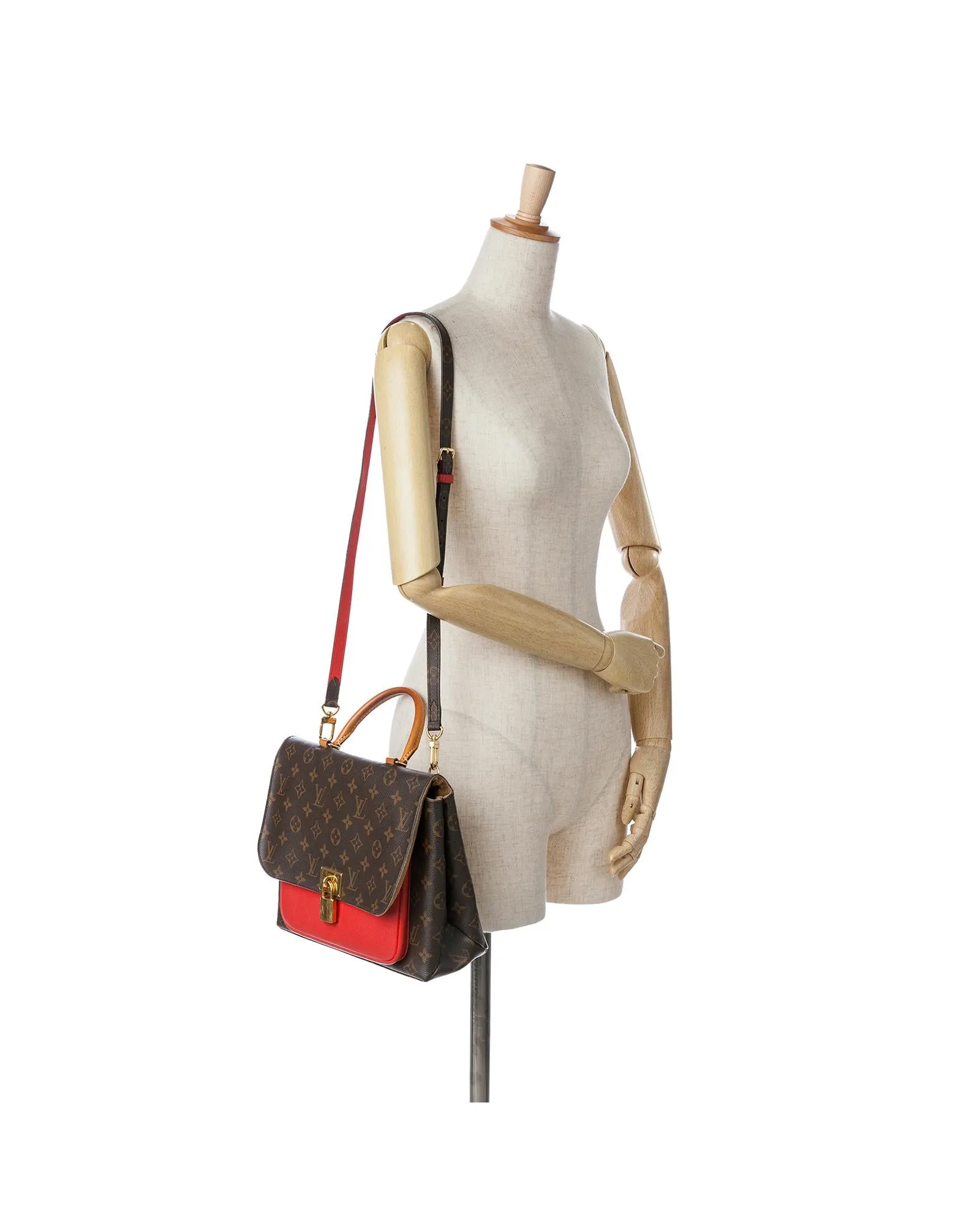 Monogram Canvas Bag with Rolled Leather Handle and Detachable Strap