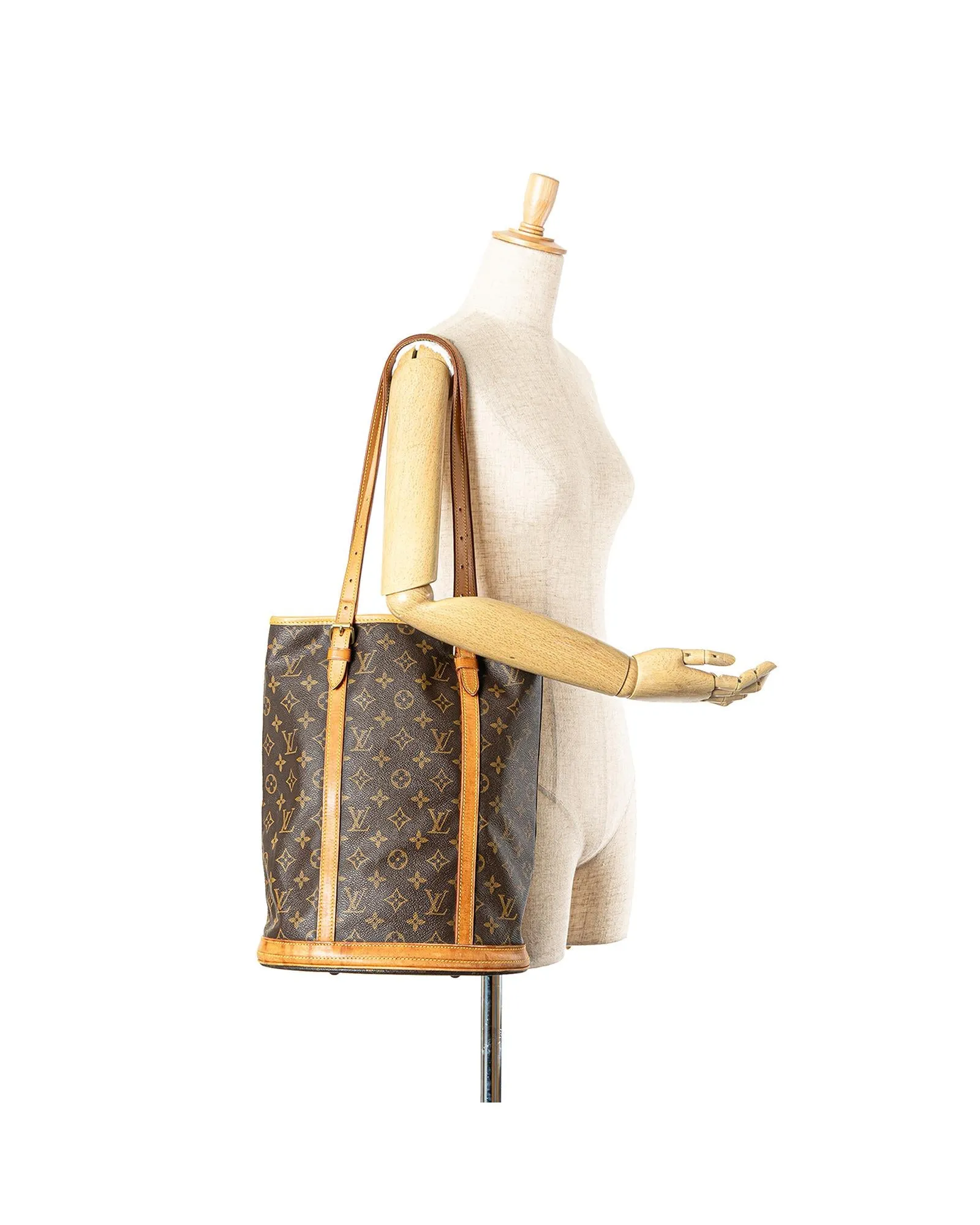 Monogram Canvas Bucket Bag with Leather Trim and Interior Pockets