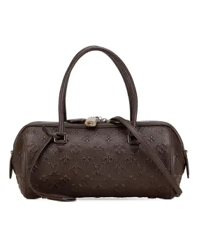 Monogram Embossed Leather Handbag with Rolled Handles