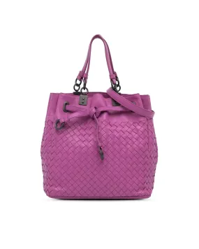 Nappa Intrecciato Woven Leather Bucket Bag with Drawstring Closure