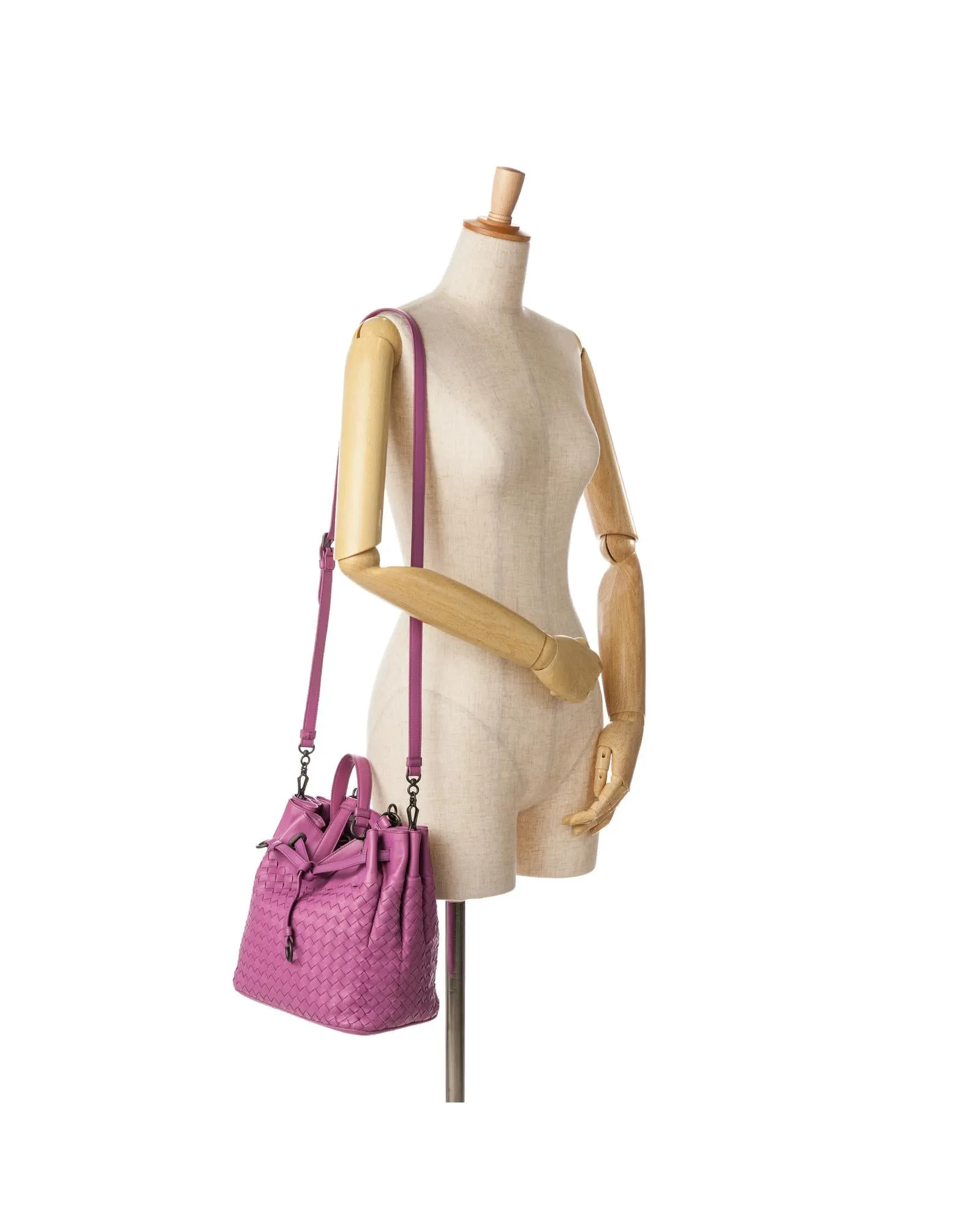 Nappa Intrecciato Woven Leather Bucket Bag with Drawstring Closure