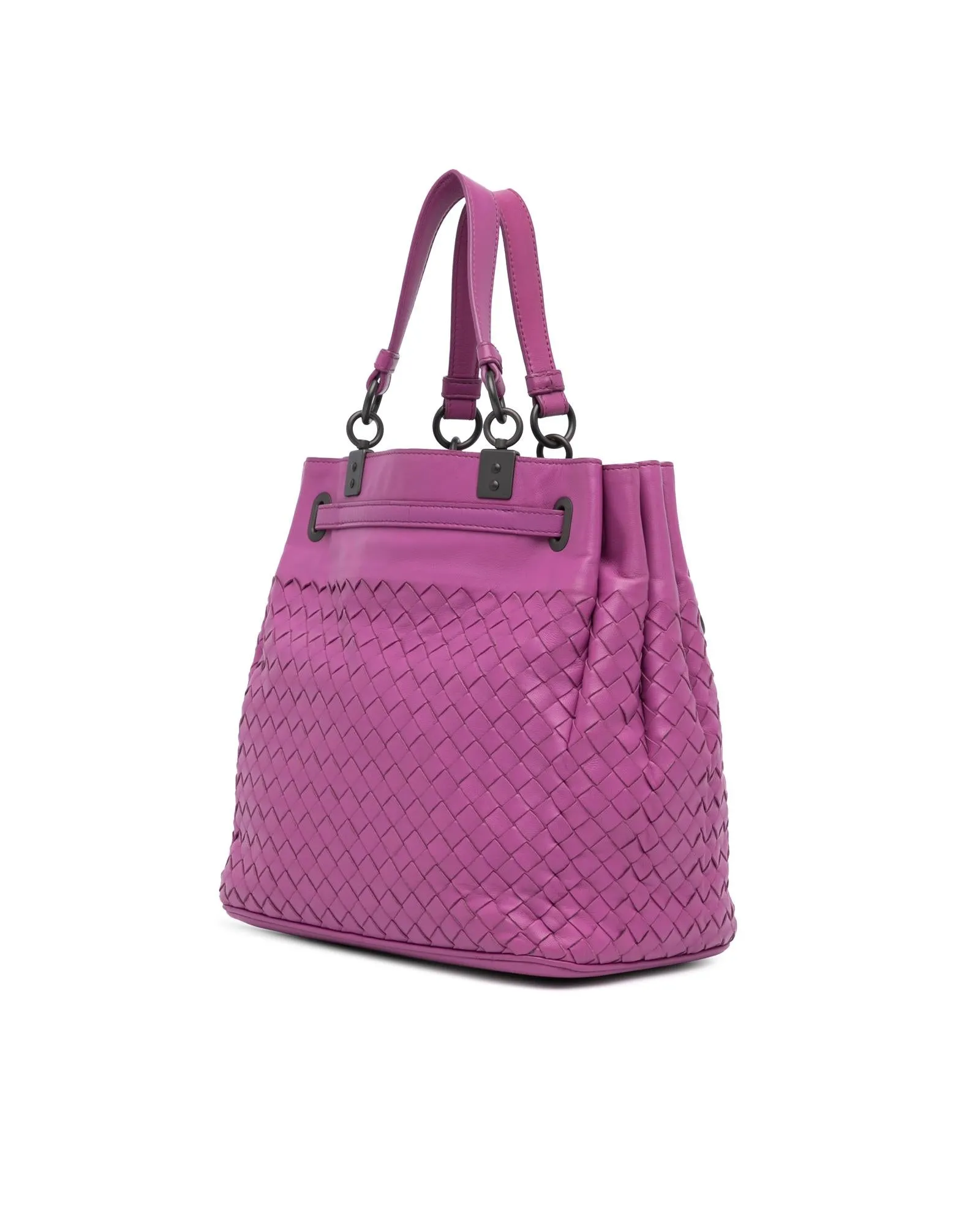 Nappa Intrecciato Woven Leather Bucket Bag with Drawstring Closure