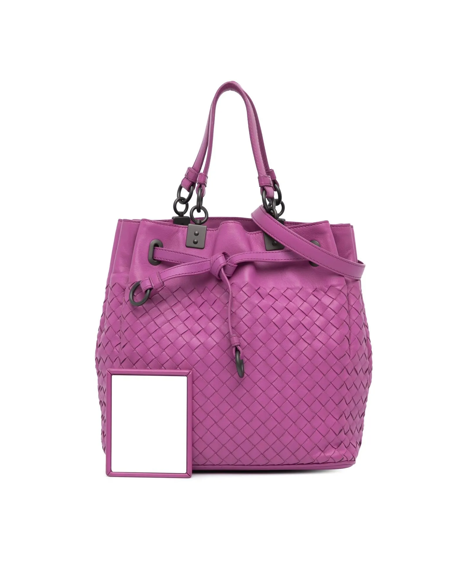 Nappa Intrecciato Woven Leather Bucket Bag with Drawstring Closure