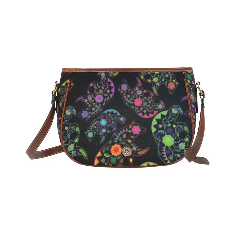 Neon Floral Bears Saddle Bag/Small