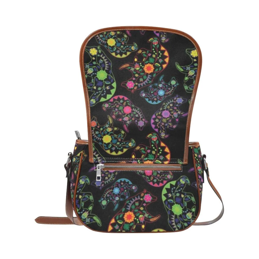 Neon Floral Bears Saddle Bag/Small