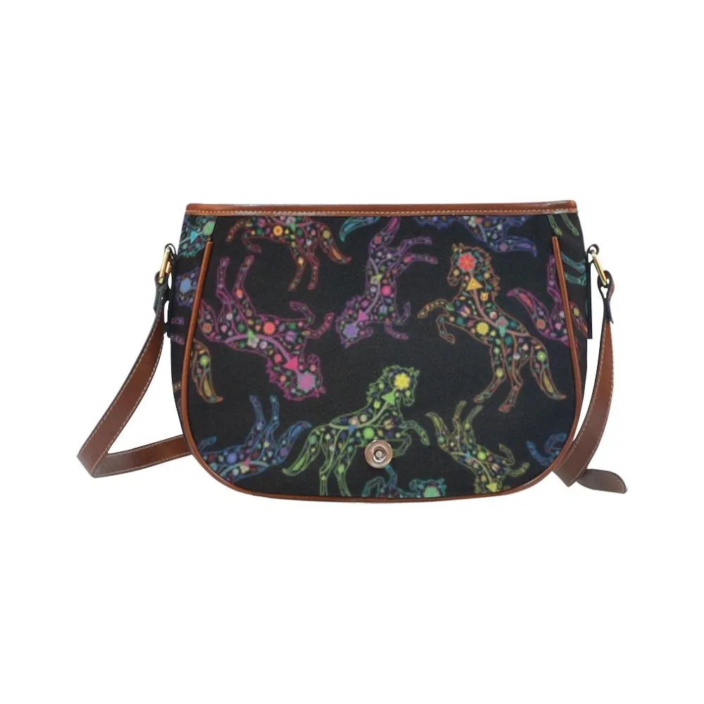 Neon Floral Horses Saddle Bag/Small