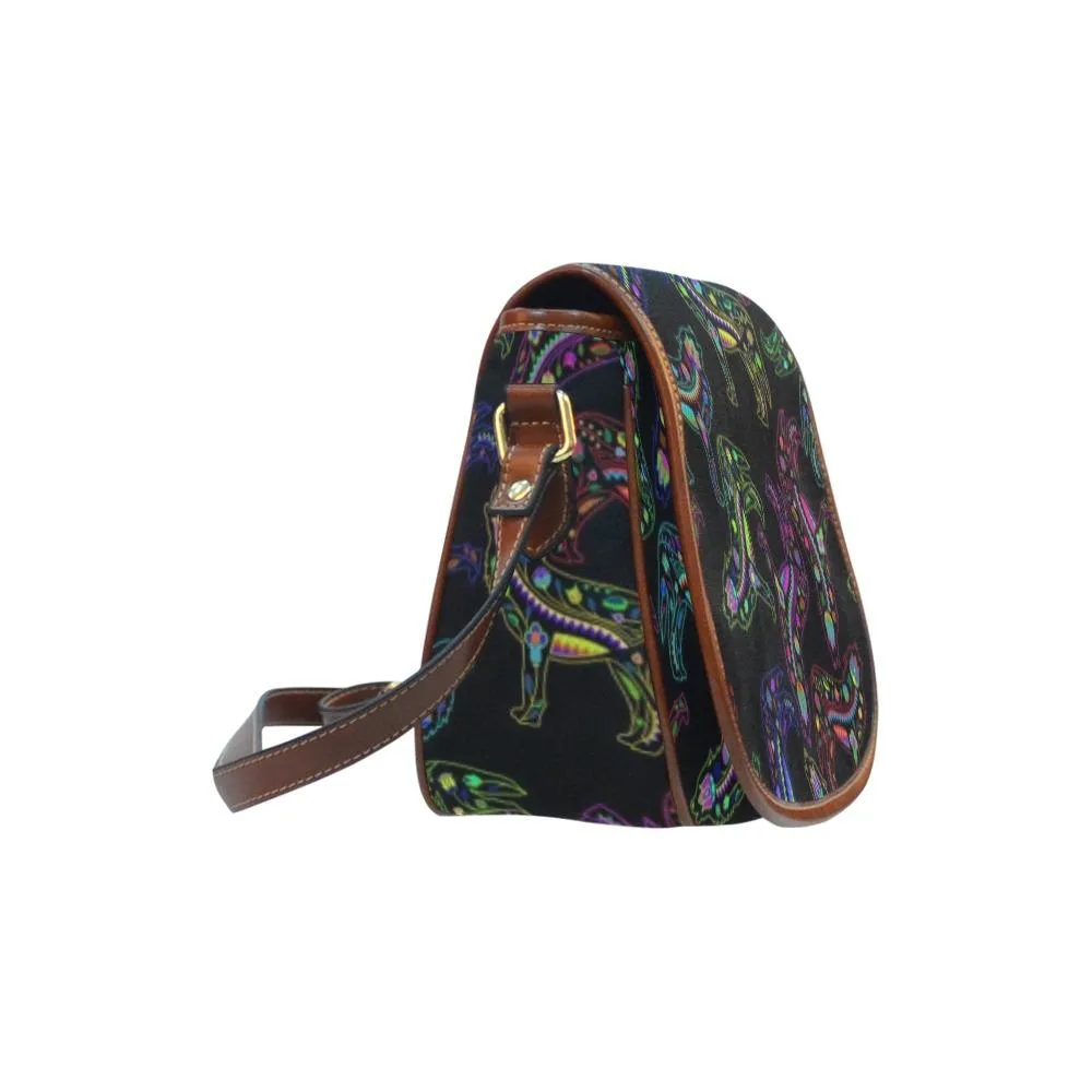 Neon Floral Wolves Saddle Bag/Small