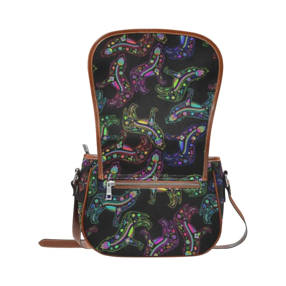 Neon Floral Wolves Saddle Bag/Small