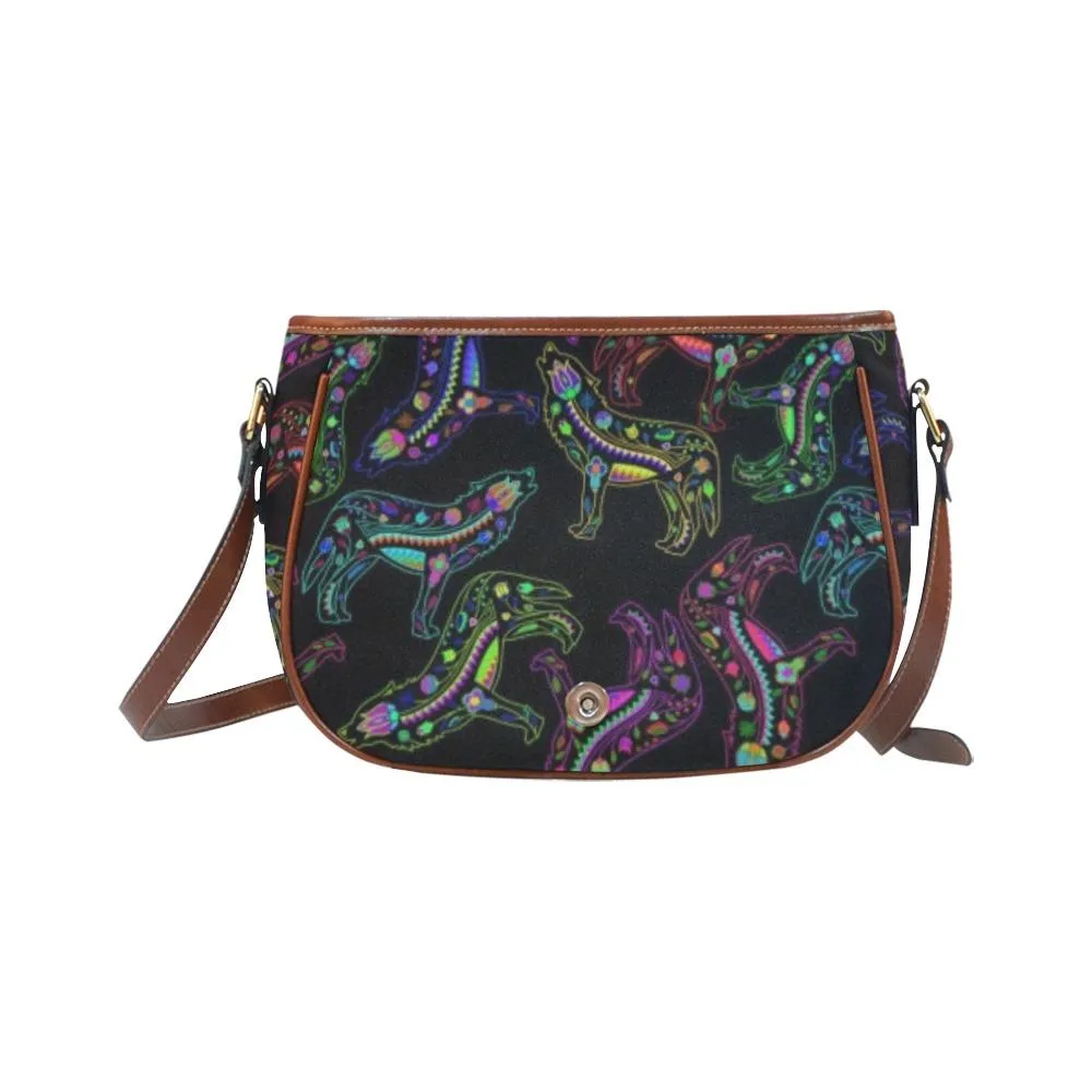 Neon Floral Wolves Saddle Bag/Small