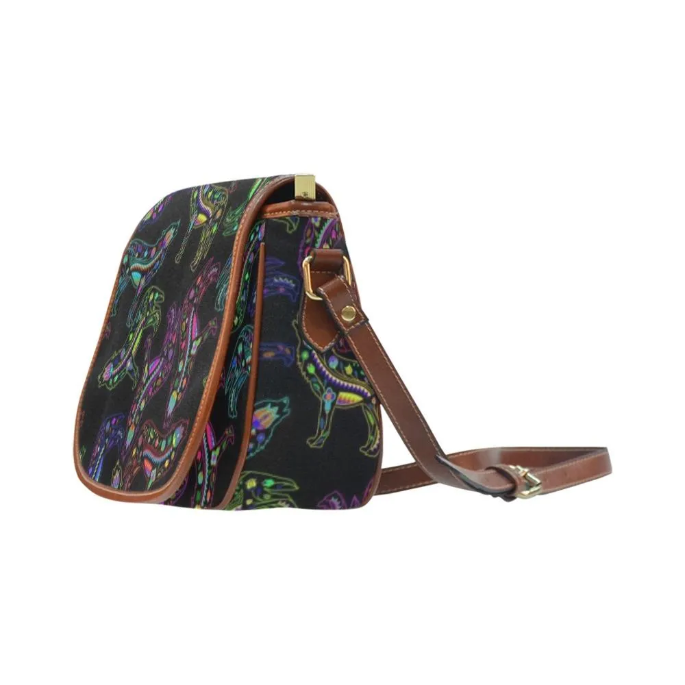 Neon Floral Wolves Saddle Bag/Small