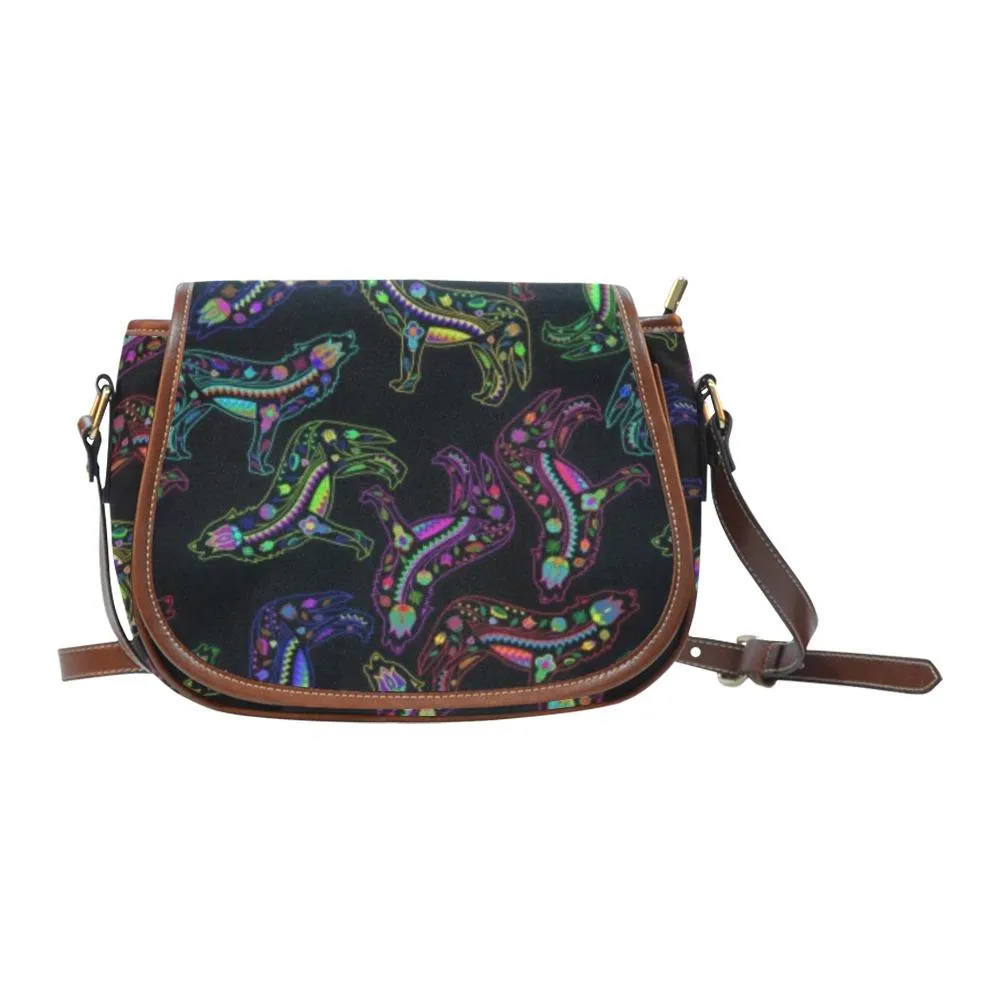 Neon Floral Wolves Saddle Bag/Small