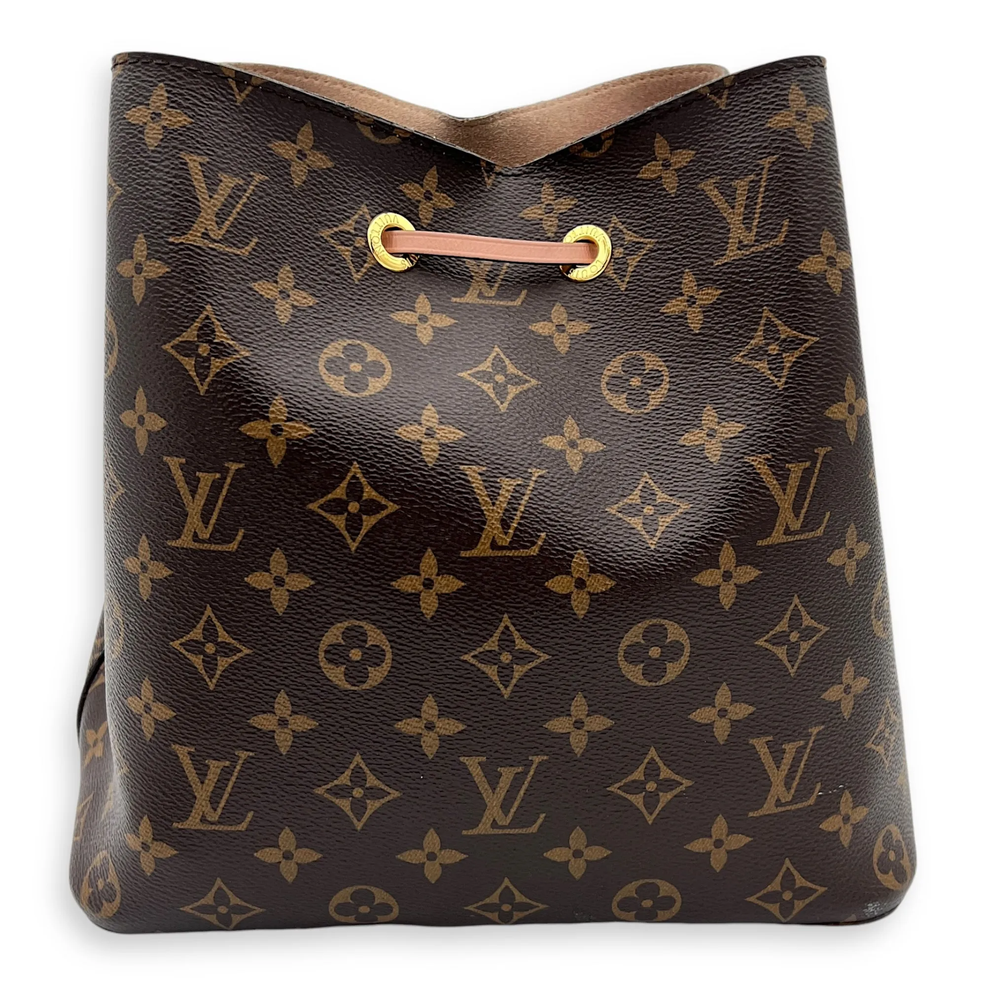 NeoNoe MM Brown Bucket Bag in Monogram Coated Canvas, Gold hardware